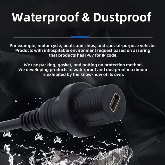 Alt view image 2 of 7 - Waterproof Dustproof 480Mbps Mini USB2.0 5Pin Male to Female Extension Data Power Cable Car Panel Mount Design 1m