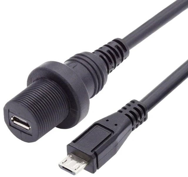 Main image of Waterproof Dustproof 480Mbps Micro USB2.0 5Pin Male to Female Extension Data Power Cable Car Panel Mount Design 1m