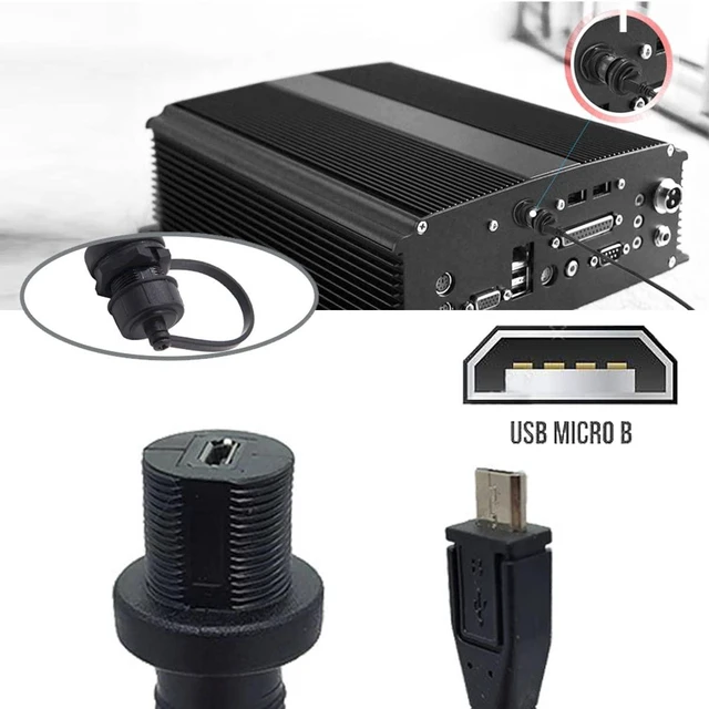 Alt view image 4 of 7 - Waterproof Dustproof 480Mbps Micro USB2.0 5Pin Male to Female Extension Data Power Cable Car Panel Mount Design 1m