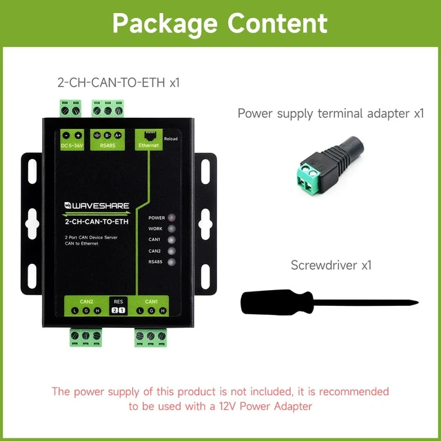 Alt view image 2 of 7 - Industrial Grade 2-Ch CAN to Ethernet Server, 2-Ch CAN + RS485 + Ethernet Port, Supports CAN Repeater/CAN to RS485, Dual Socket, Aluminium Alloy Case, Wall-Mount Support