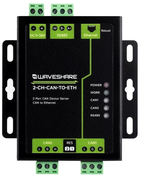 Main image of Industrial Grade 2-Ch CAN to Ethernet Server, 2-Ch CAN + RS485 + Ethernet Port, Supports CAN Repeater/CAN to RS485, Dual Socket, Aluminium Alloy Case, Wall-Mount Support