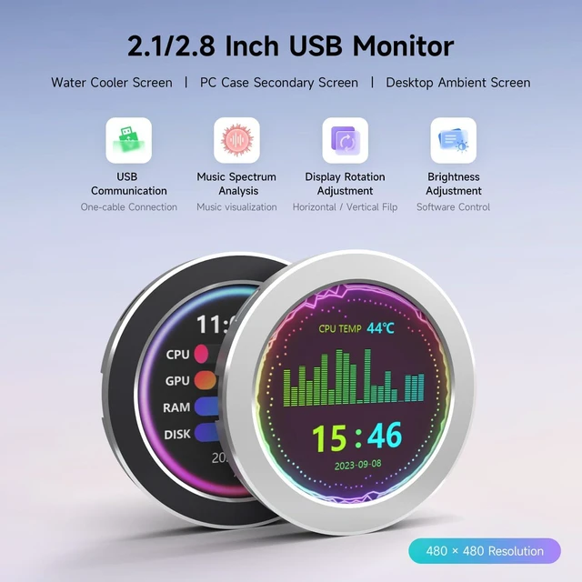 Alt view image 3 of 7 - Waveshare 2.1inch CPU/GPU Cooler Round LCD Display, AIO Computer Temp Monitor for Water Cooling Systems, PC Sensor Panel for PC Computer Accessories in Side Prebuilt Gaming PC Parts, Silver