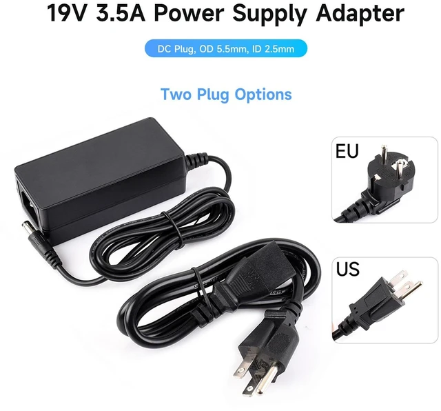 Alt view image 3 of 4 - US Power Supply Adapter, 19V / 3.5A, OD 5.5mm, ID 2.5mm, DC Plug