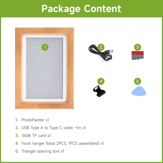 Alt view image 2 of 7 - 7.3inch ACeP 7-Color E-Paper with Solid Wood Photo Frame, Ultra-Long Standby, 800 × 480 Resolution, Batteries are Not Included