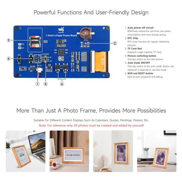 Alt view image 6 of 7 - 7.3inch ACeP 7-Color E-Paper with Solid Wood Photo Frame, Ultra-Long Standby, 800 × 480 Resolution, Batteries are Not Included