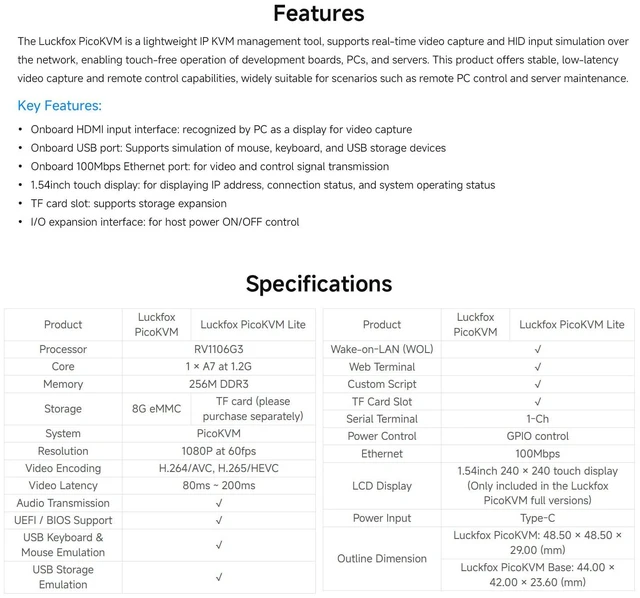 Alt view image 4 of 7 - Luckfox PicoKVM Lightweight IP KVM Remote Management Tool, Supports 1920 × 1080@60fps HDMI Video Input and HID Signal Output for Device Control