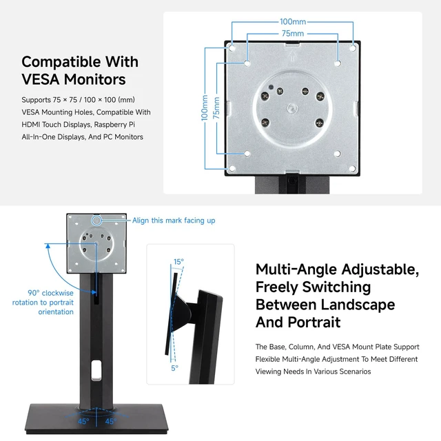 Alt view image 4 of 7 - VESA Desktop Monitor Stand for 21.5" ~ 27" Monitors, with 75 × 75/100 × 100 (mm) VESA Mounting Holes, Multi-Angle Adjustable, Weighted Base, and Ergonomic Design