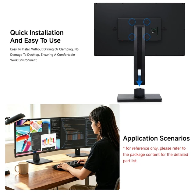 Alt view image 6 of 7 - VESA Desktop Monitor Stand for 21.5" ~ 27" Monitors, with 75 × 75/100 × 100 (mm) VESA Mounting Holes, Multi-Angle Adjustable, Weighted Base, and Ergonomic Design
