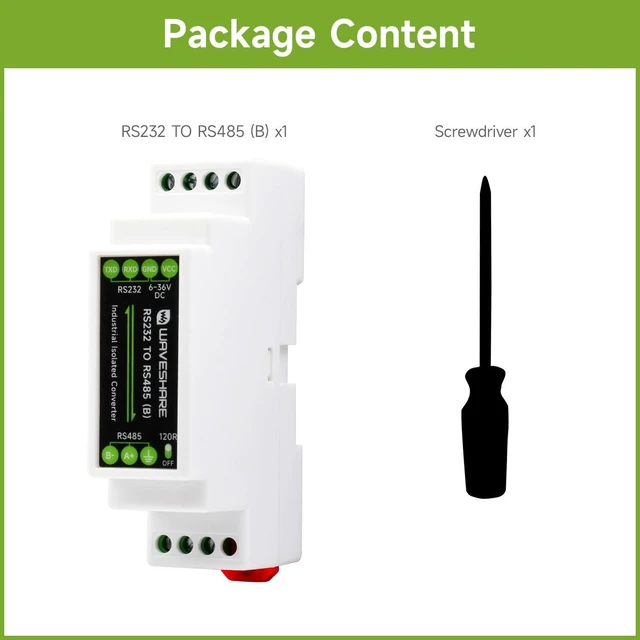 Alt view image 2 of 7 - Waveshare RS232 to RS485 Converter B Type Active Digital Isolator, Rail-Mount Support, 600W Non-Surge, Multi-Isolation Protection