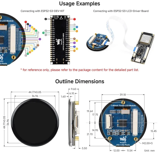 Alt view image 6 of 6 - 1.46inch Touch LCD Display Module, 412 × 412, SPD2010 Driver Chip