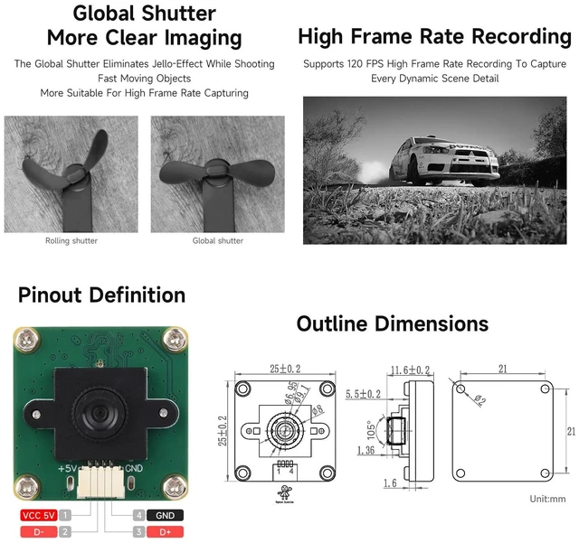 Alt view image 5 of 5 - OV9281 1MP Mono USB Camera (A), Supports 120FPS High Frame Rate Recording, Global Shutter for Clearer Imaging