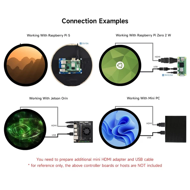 Alt view image 5 of 7 - 7inch HDMI Round Capacitive Touch Display, 1080 × 1080 Resolution, IPS Display Panel, 10-Point Touch, Optical Bonding Toughened Glass Panel