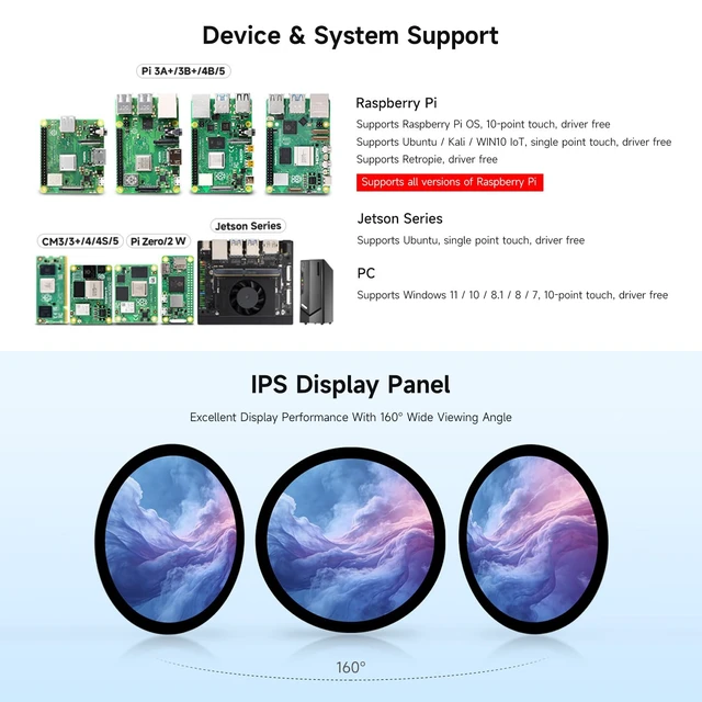 Alt view image 4 of 7 - 7inch HDMI Round Capacitive Touch Display, 1080 × 1080 Resolution, IPS Display Panel, 10-Point Touch, Optical Bonding Toughened Glass Panel