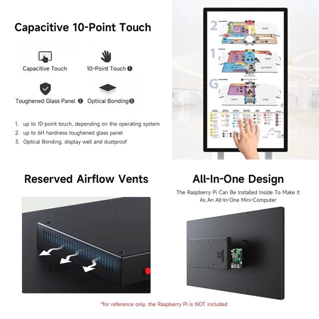 Alt view image 6 of 7 - 27inch Capacitive Touch Monitor, 1920×1080 Full HD, Optical Bonding Toughened Glass Panel, HDMI Display Interface, 10-Point Touch
