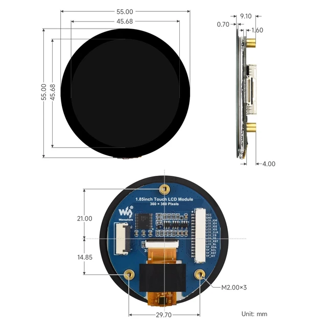 Alt view image 7 of 7 - 1.85inch Touch LCD Display Module, 360 × 360, 262K Color
