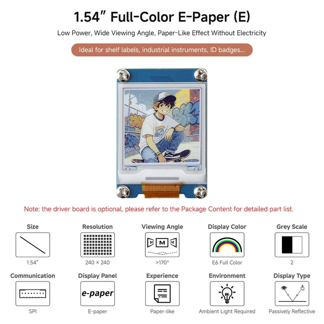 Alt view image 3 of 7 - 1.54inch e-Paper Display, E Ink Spectra 6 (E6), Raw Display