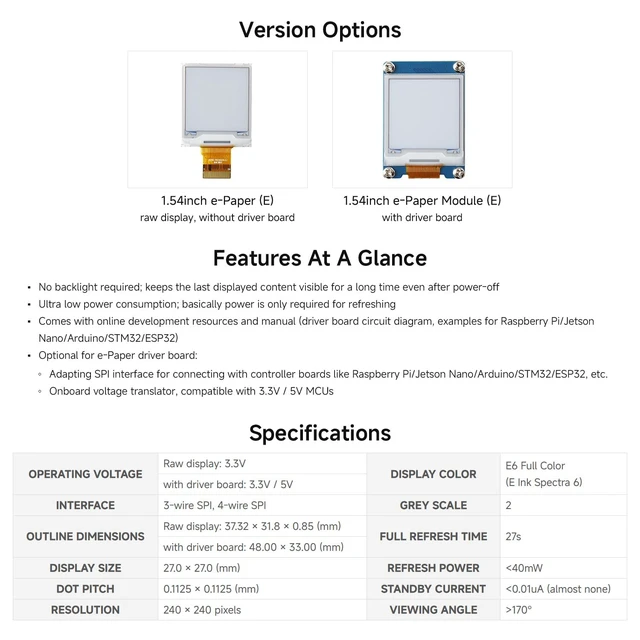 Alt view image 4 of 7 - 1.54inch e-Paper Display, E Ink Spectra 6 (E6), Raw Display
