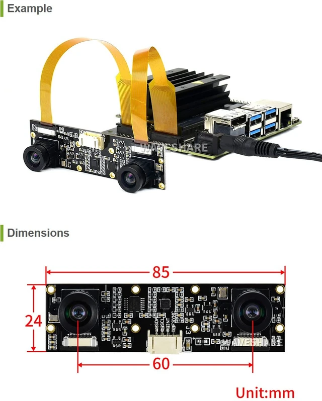 Alt view image 5 of 5 - Binocular Camera Module Dual IMX219 8 Megapixels for AI Vision Applications Like Depth and Stereo Vision Supports Jetson Nano Developer Kit B01 and Raspberry Pi CM3/CM3+