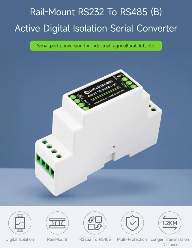 Alt view image 3 of 7 - RS232 to RS485 Converter, Active Digital Isolator, Rail-Mount Support,Multi-Isolation Protection