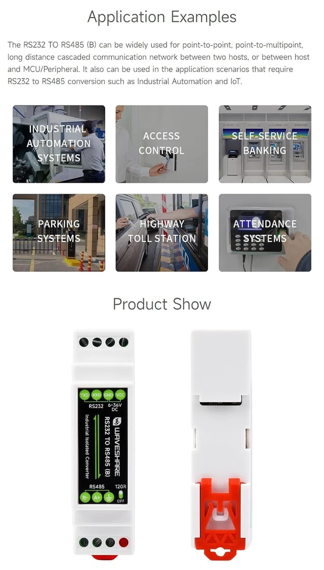 Alt view image 7 of 7 - RS232 to RS485 Converter, Active Digital Isolator, Rail-Mount Support,Multi-Isolation Protection