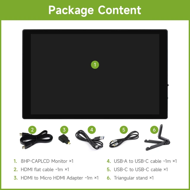 Alt view image 2 of 7 - 8inch Capacitive Touch Display, 1280×800 Resolution, Supports All Versions of Raspberry Pi, Supports Jetson Nano, VisionFive2, PC and Smartphone