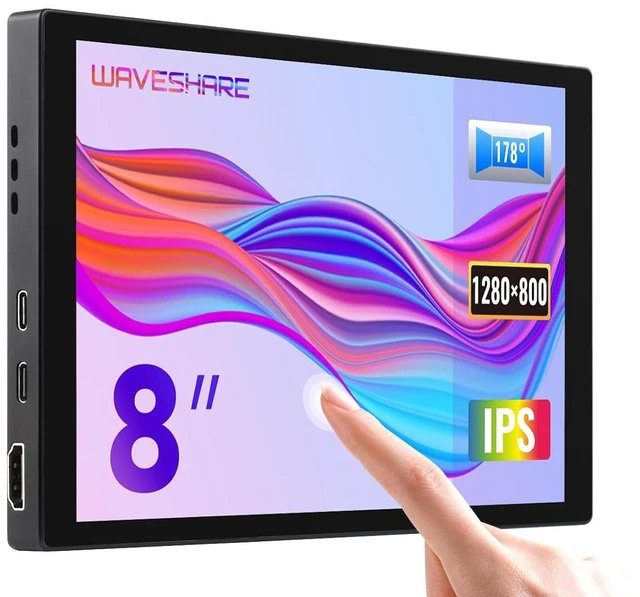 Main image of 8inch Capacitive Touch Display, 1280×800 Resolution, Supports All Versions of Raspberry Pi, Supports Jetson Nano, VisionFive2, PC and Smartphone
