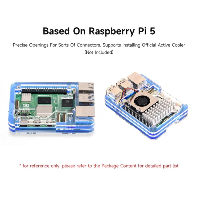 Alt view image 4 of 6 - Transparent and Blue Acrylic Case for Raspberry Pi 5, Supports Installing Official Active Cooler