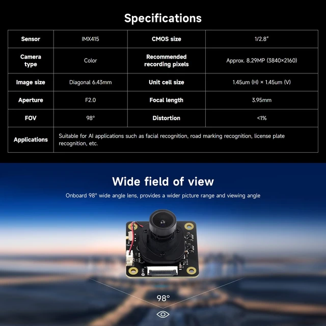 Alt view image 4 of 5 - IMX415 8MP Camera Module, Adopts IMX415 Sensor Chip with 98° Wide Angle Lens, Good Low Light Performance, and Low Distortion