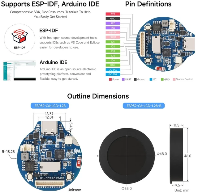 Alt view image 6 of 7 - ESP32-C6 1.28inch LCD Display Development Board, 240 × 240