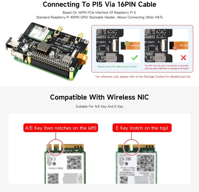 Alt view image 5 of 7 - PCIe to M.2 E Key Adapter with PoE Function, Compatible with Raspberry Pi 5, Support NGFF (M.2 E Key) Wireless NIC, Raspberry Pi 5 PCIe HAT