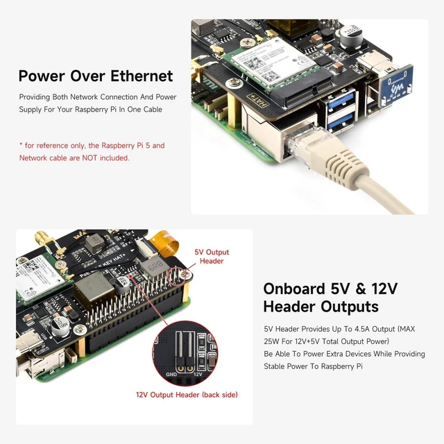 Alt view image 7 of 7 - PCIe to M.2 E Key Adapter with PoE Function, Compatible with Raspberry Pi 5, Support NGFF (M.2 E Key) Wireless NIC, Raspberry Pi 5 PCIe HAT