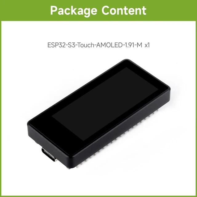 Alt view image 2 of 7 - ESP32-S3 1.91inch AMOLED Display Development Board, 240×536, 32-bit LX7 Dual-core Processor, Up to 240MHz Frequency, with Touch Function, with Pre-Solder Header