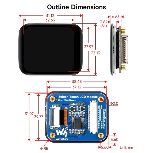 Alt view image 7 of 7 - 1.69inch Round LCD, Compatible with Raspberry Pi 5, Display Module with Touch Panel, Micro LCD Display, 240×280 Resolution, IPS, SPI and I2C Communication, 262K Display Color