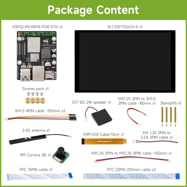 Alt view image 2 of 7 - ESP32-P4-WIFI6-POE-ETH High-Performance Development Board, Based On ESP32-P4 and ESP32-C6, Supports Wi-Fi 6 and BLT 5 (LE), PoE Module, Bundle with 10.1inch Screen, Camera, Speaker(16 items)