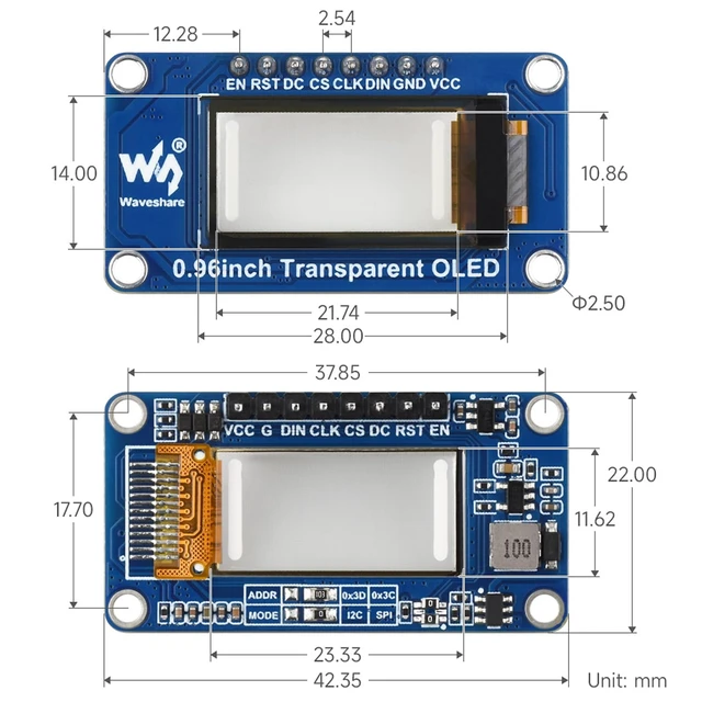 Alt view image 7 of 7 - 0.96inch Transparent OLED Display Module, 128 × 64, SPI/I2C