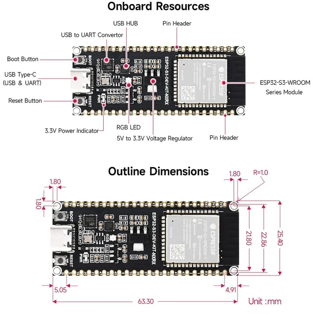 Alt view image 7 of 7 - ESP32-S3 Microcontroller, 2.4GHz Wi-Fi Development Board, 240MHz Dual Core Processor, ESP32-S3-WROOM Module, 16MB Flash, 8MB PSRAM, with Headers