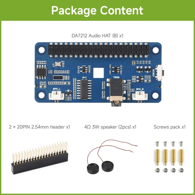 Alt view image 2 of 6 - DA7212 I2S Audio HAT Type B for RPi, Stereo encoding/decoding
