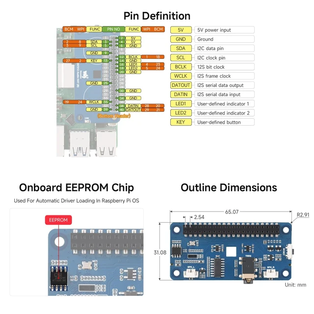 Alt view image 6 of 6 - DA7212 I2S Audio HAT Type B for RPi, Stereo encoding/decoding