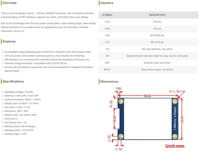 Alt view image 4 of 7 - 1.54inch E-Ink Display Module Compatible with Raspberry Pi 5/4B/3B/Zero/Zero W/Zero 2W/Pico/Pico W/Pico WH, 200x200 Resolution Three-Color SPI Interface