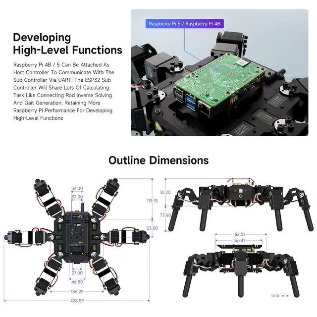 Alt view image 7 of 7 - 18-DOF Hexapod Educational Robot Kit for Ages 18 and Above