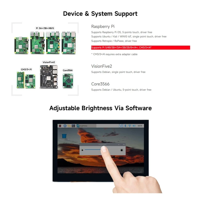 Alt view image 4 of 7 - 4.3inch QLED Display, Compatible with Raspberry Pi 5/4B/3B+/3A+/3B/2B/B+/A+/CM3/3+/4, DSI Interface, 800 × 480 Resolution, Integrated Structure,