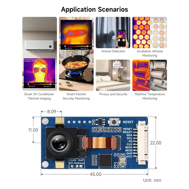 Alt view image 6 of 6 - Long-Wave IR Thermal Imaging Camera Module, 80 × 62 Pixels IR Array, Motion Detection, SPI and I2C Interfaces Communication, Suitable for Raspberry Pi and Other Development Boards, 44° FOV