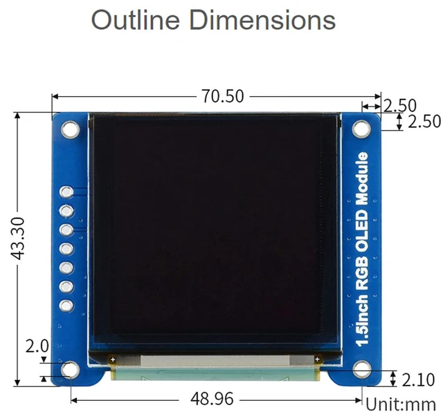 Alt view image 5 of 7 - 1.5inch RGB OLED Display Module 128x128 Pixels 16-bit High Color (65K Colors) with Embedded Controller Communicating via SPI Interface.