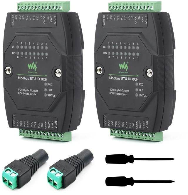 Main image of 2PCS Industrial 8-Ch Digital Input & Output Module, DC 7~36V Wide Voltage Power Supply, Modbus RTU Protocol, Multiple Isolation Protection Circuits, Rail-Mount Support