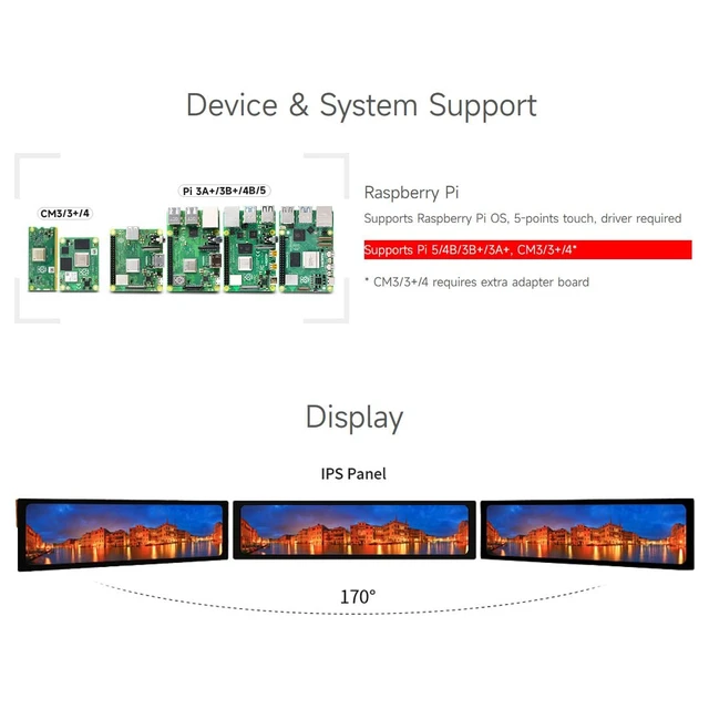 Alt view image 4 of 7 - 11.9inch Capacitive Touch Display Compatible with Raspberry Pi 5/4B/3B/Zero/Zero W/Zero 2W/Pico/Pico W/Pico WH, 320×1480 Resolution IPS DSI Interface