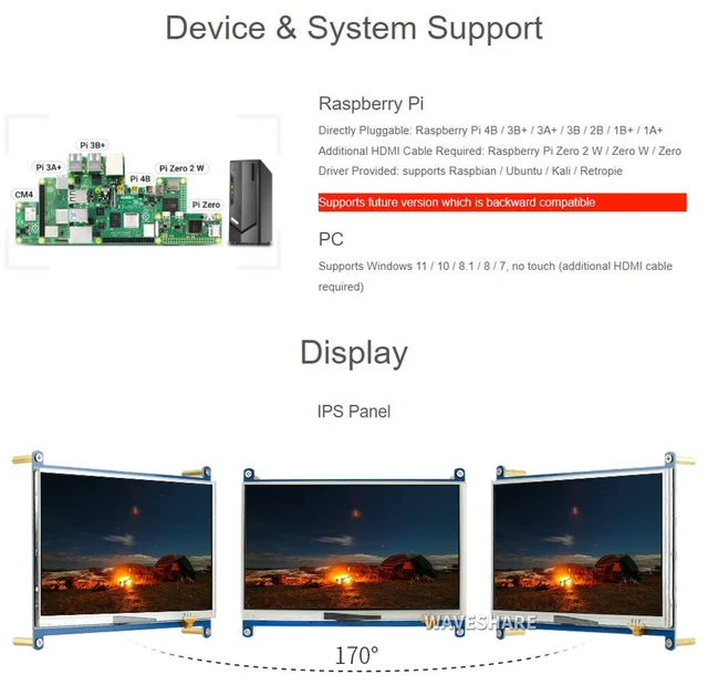 Alt view image 4 of 7 - 7inch Resistive Touch Screen LCD Compatible with Raspberry Pi 4B/3B+/3A+/2B/B+/A+/Zero/Zero W/WH/Zero 2W CM3+/4 Series Boards 1024×600 Resolution HDMI IPS Supports Windows