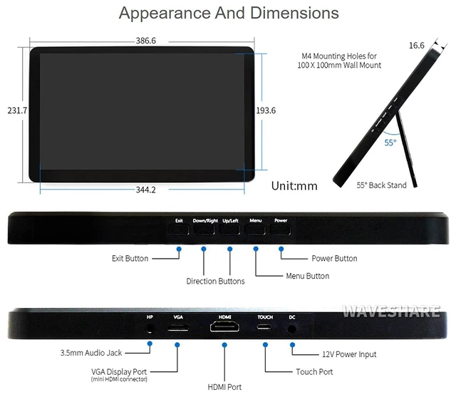 Alt view image 7 of 7 - 15.6 inch HDMI LCD (H) (with case) IPS Display 1920x1080 Resolution Capacitive Screen with Toughened Glass Touch Panel Supports Raspberry Pi/Jetson Nano/PC/Game Consoles