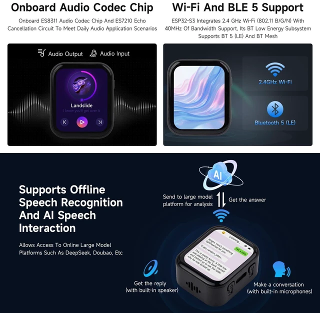 Alt view image 5 of 7 - ESP32-S3 1.83inch Touch Display Development Board, 240 × 284, Onboard Audio Codec Chip, Built-in Microphones and Speaker, Supports Wi-Fi and BLE 5, Without BAT