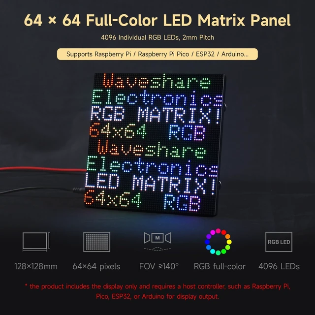 Alt view image 3 of 6 - RGB Full-Color LED Matrix Panel, 2mm Pitch, 64 × 64 Pixels, Adjustable Brightness, GOB Version