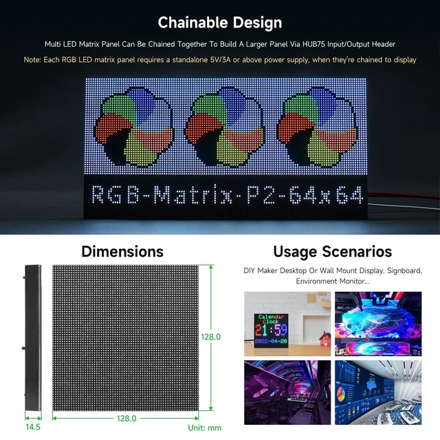 Alt view image 6 of 6 - RGB Full-Color LED Matrix Panel, 2mm Pitch, 64 × 64 Pixels, Adjustable Brightness, GOB Version